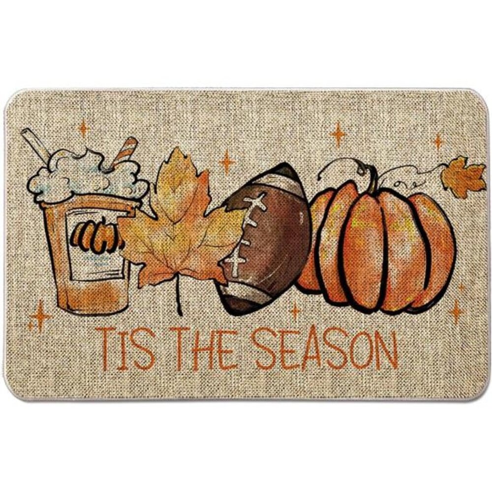 GAGEC Fall Welcome Door Mat Tis The‎ Season Outdoor Rug Football Pumpkin Doormat